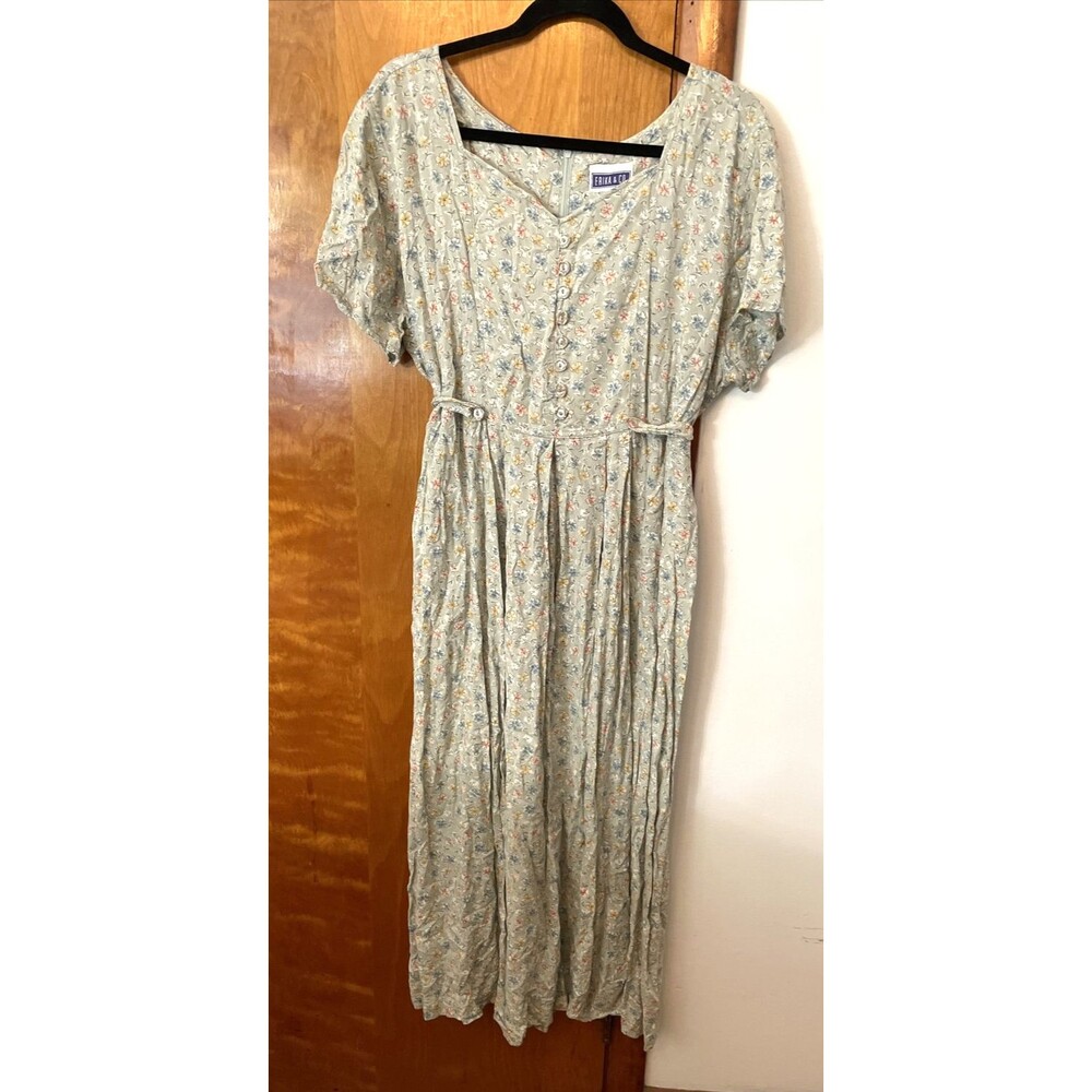 Vintage Erika & Co Floral Tie Back Midi Dress M/L Prairie Modest Cottage